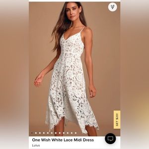 LuLus “One Wish White Lace Midi” Dress